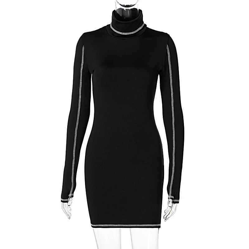 

Hugcitar 2020 Long Sleeve Patchwork Sexy Mini Dress Autumn Winter Women Fashion Streetwear Outfits Stretchy Y2K Dresses