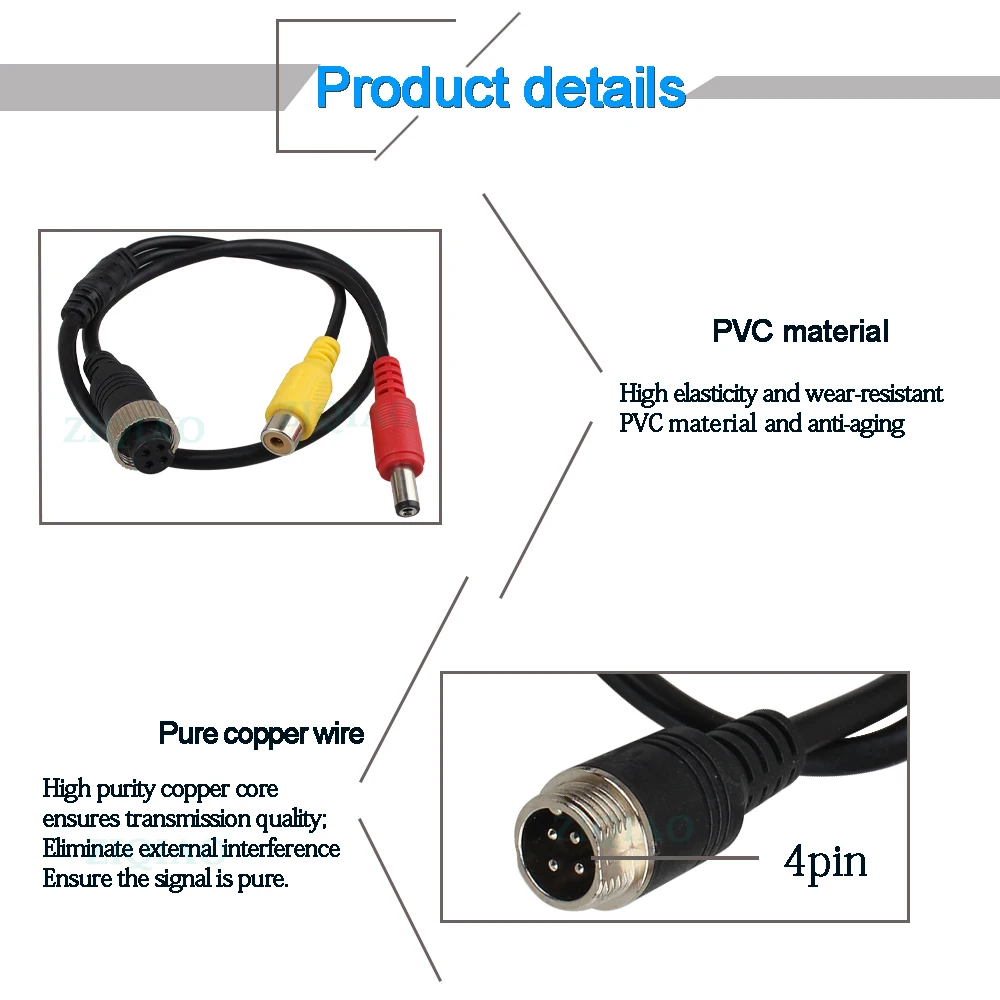 

4Pin Aviation Head Male/ Female to RCA Extension Cable Adapter Converter for Car Camera Monitor