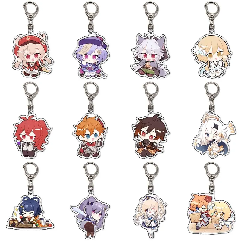 Anime Genshin Impact Venti Paimon Player Diluc Klee Man Key Chain For Womens Cute Bag Pendant Key Ring