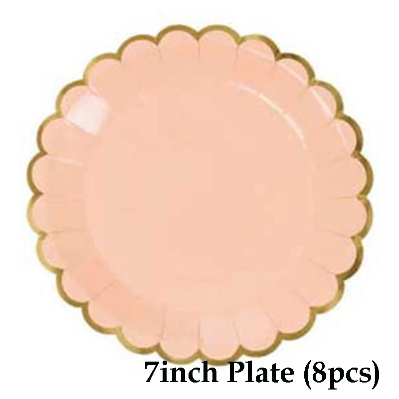 7inch plate 8pcs Розовое золото серии позолота вечерние одноразовая бумажная посуда стакан с соломинкой День рождения Свадебные розовые вечерние сувениры Декор поставки - Цвет: 7inch plate 8pcs