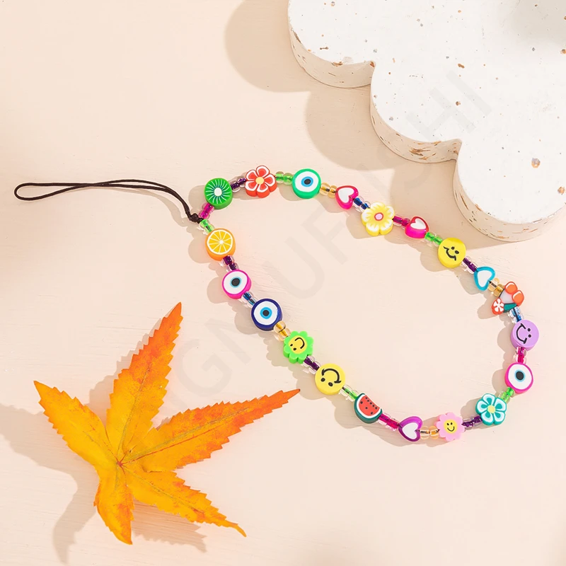 

Ethnic Eyes Soft Ceramic Mobile Phone Chains Y2k Style Boho Acrylic Fruit Smiley Beads Hand-phone Straps Lanyard Pendant Jewelry