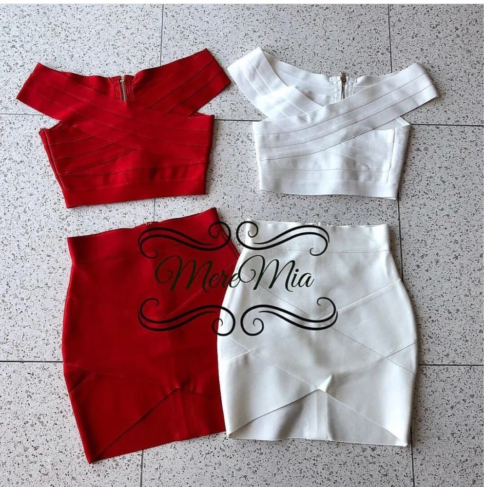 Женский облегающий комплект из 2 предметов белое красное платье мини Steyle