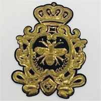 1pc diy new gold sequins crown bee patches embroidery applique sew on clothes craft scrapbooking