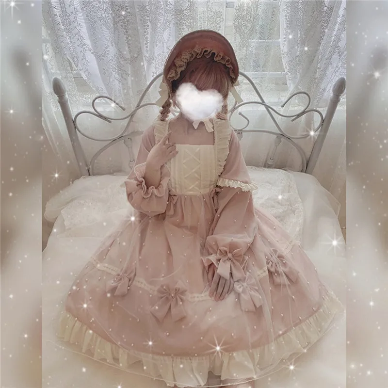 

Princess tea party sweet lolita dress vintage falbala bowknot high waist lantern sleeve victorian dress kawaii girl op loli cos