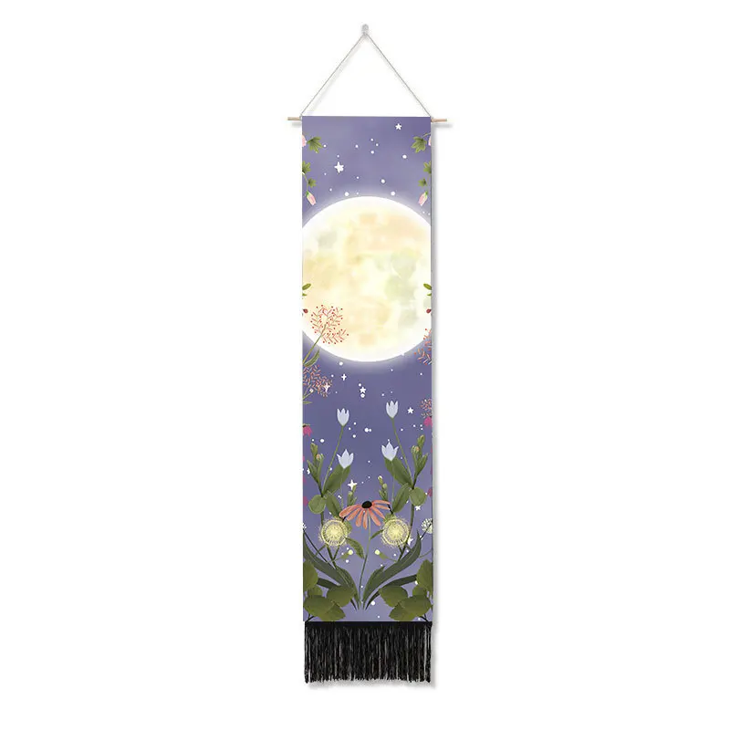 

Lunar Eclipse Landscape Tapestry Mosinai Landscape Tassel Hanging Scroll Painting Living Room Decorative Cloth