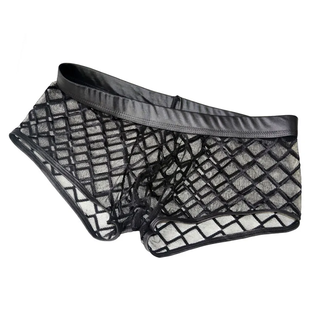 Сексуальные дышащие тонкие боксеры черные мужские сетчатые Прозрачные