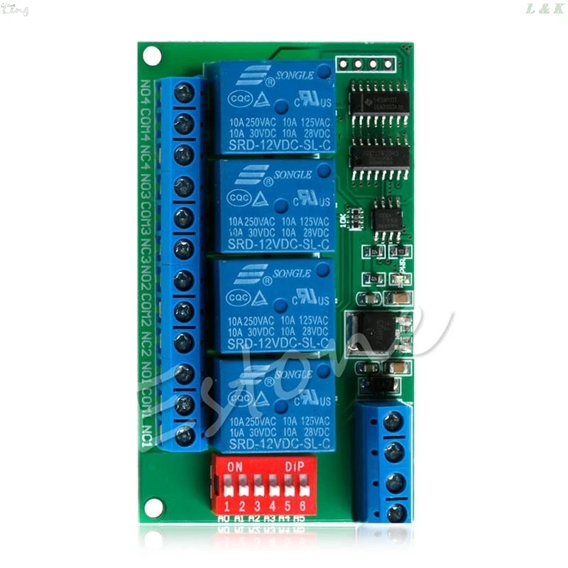 12 В RS485 Реле 4CH Modbus RTU PC UART плата для PLC лампы LED PTZ управление камерой | Обустройство
