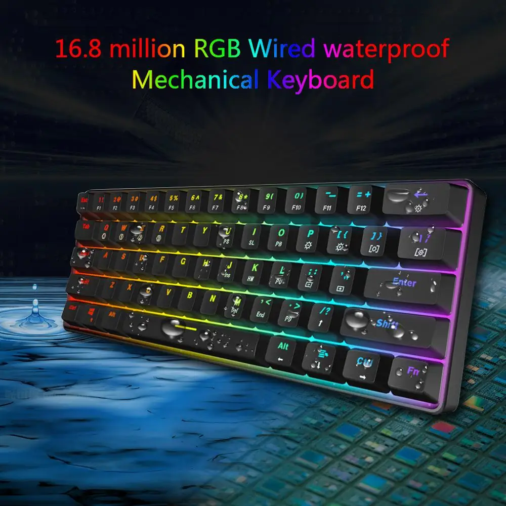 GK61 61 Ключ механическая клавиатура USB Проводная светодиодный подсветка оси игровая механическая клавиатура для рабочего стола