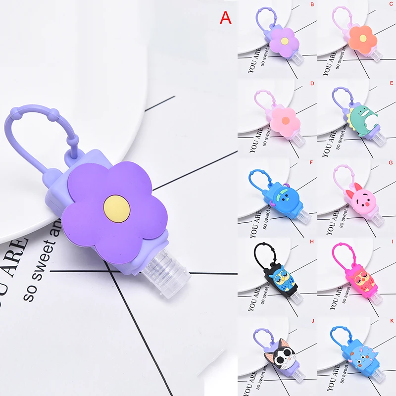 

Cute Flower Animal Silicone Hand Sanitizer Pocketable Shower Holder With Empty Bottle