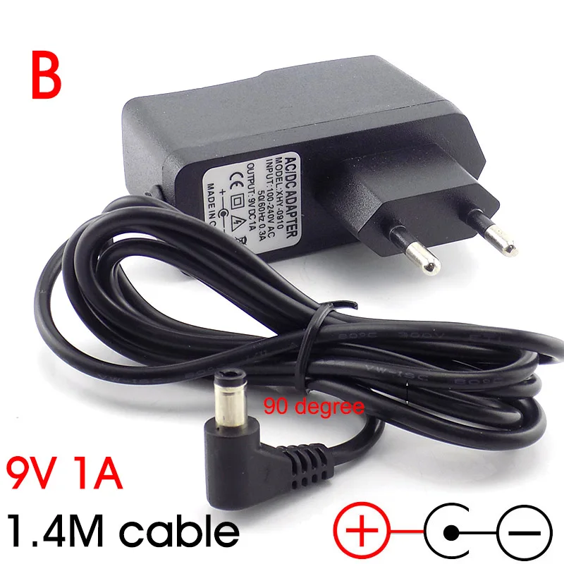 AC DC 9V 1A 1000ma Мощность адаптер питания ЕС штекер защита от обратной полярности
