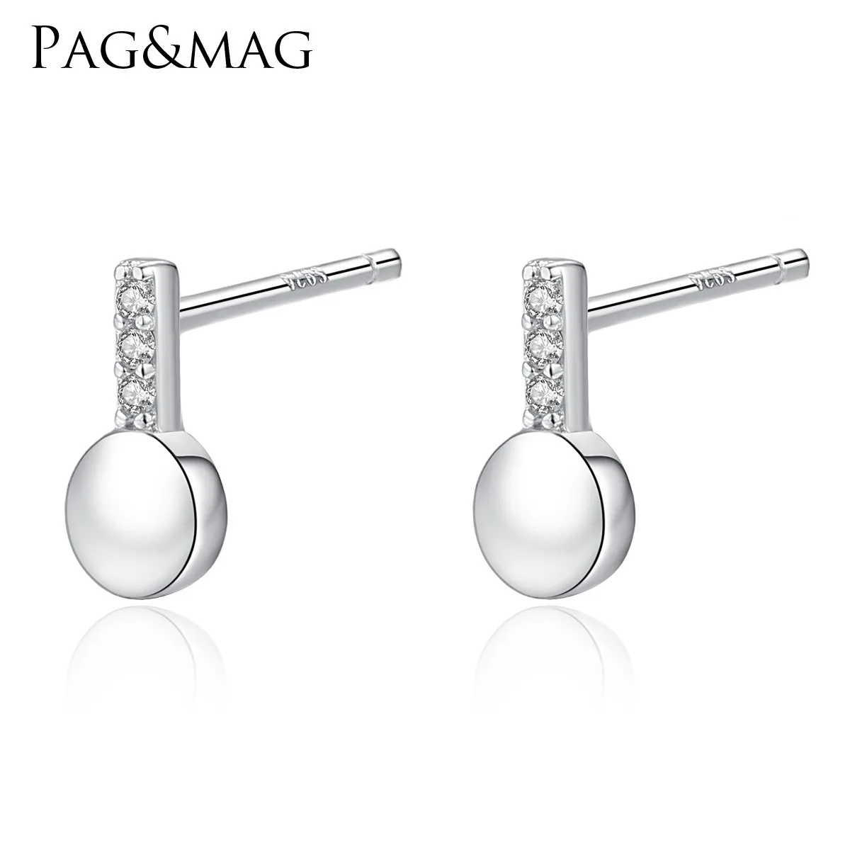 

PAG & MAG S925 pure Tremella nail with 3A zircon Korean version simple round smooth anti allergy female Tremella jewelry