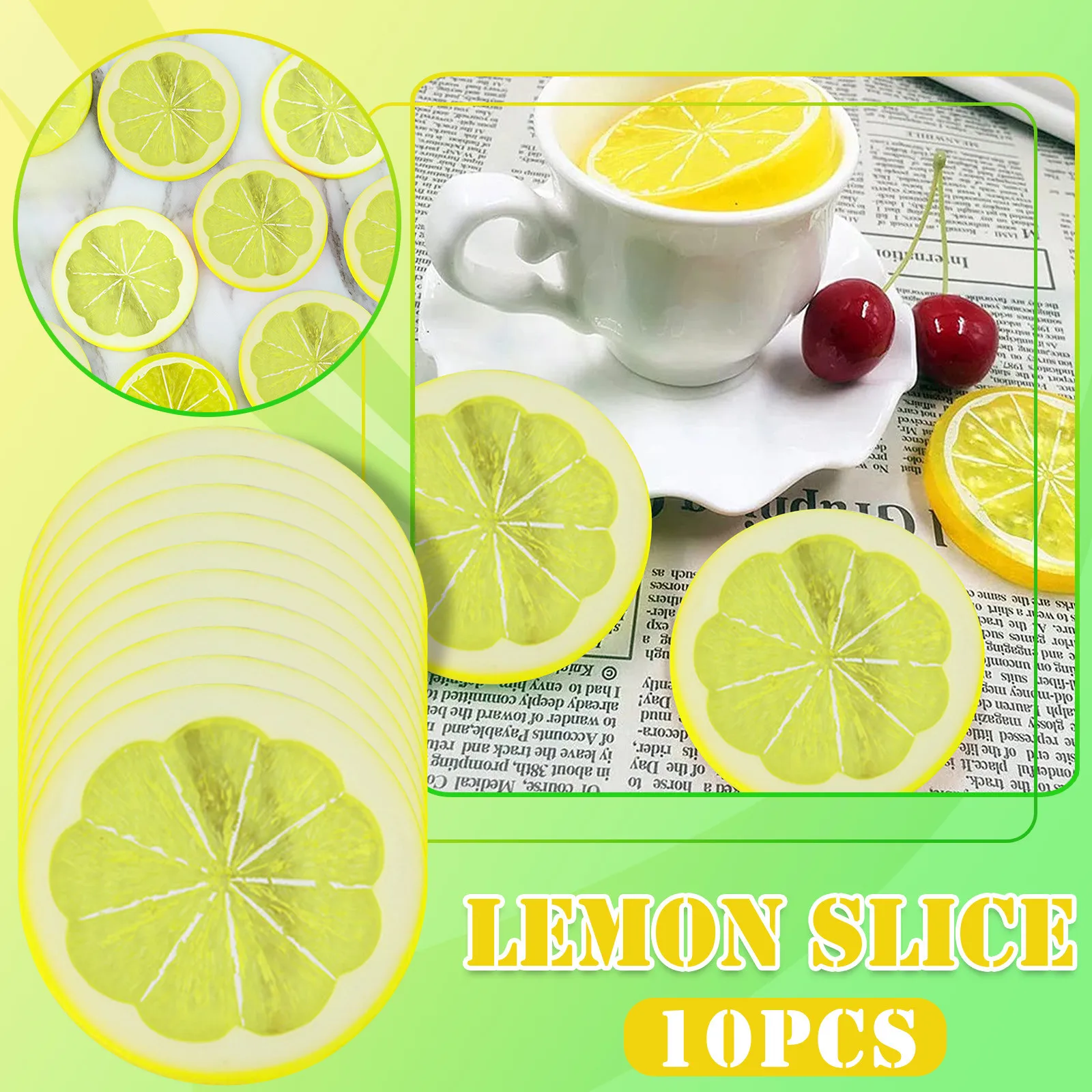 

10pcs Artificial Plastic Yellow Lemon Slice Realistic Lemon Fruit Decoration Fake Fruit Kitchen Wedding Decoration Ornament