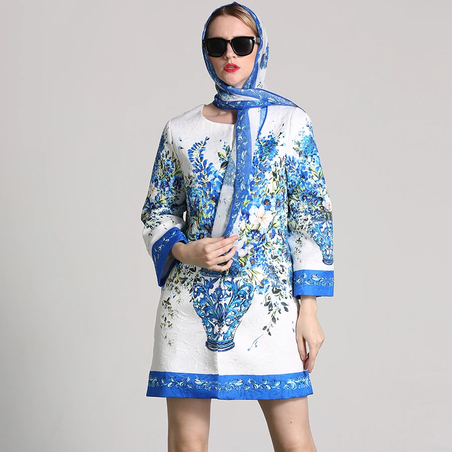 Женское жаккардовое пальто с принтом Sprin осенне зимнее модное цветочным и