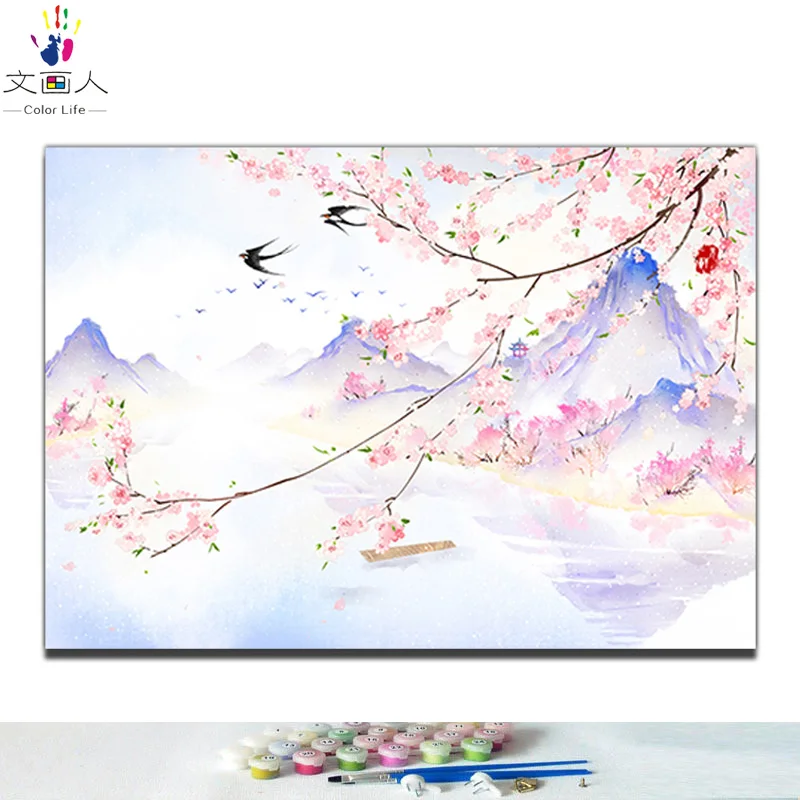 Раскраска по номерам сделай сам традиционный китайский стиль пейзаж цветы