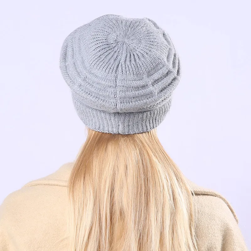 Женский зимний теплый флисовый Берет шерстяной жаккардовый Полосатый Вязаный