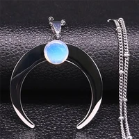 bohemian moon moonstone stainless steel chain necklaces women silver color pendant necklace jewelry collares para mujer n3126s04