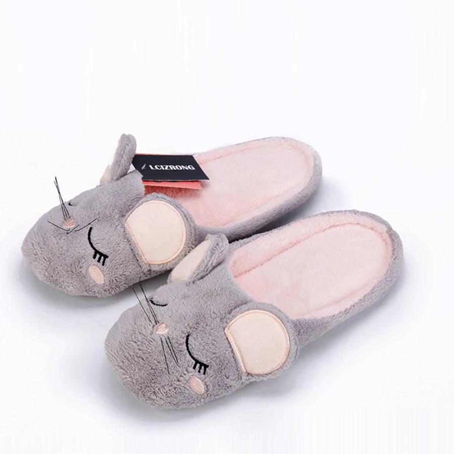 

LCIZRONG Women Indoor Mouse 3D Slippers Cute Family Home Large Size Slippers Animal Fashion Soft Pantoufle Cotton House Shoes