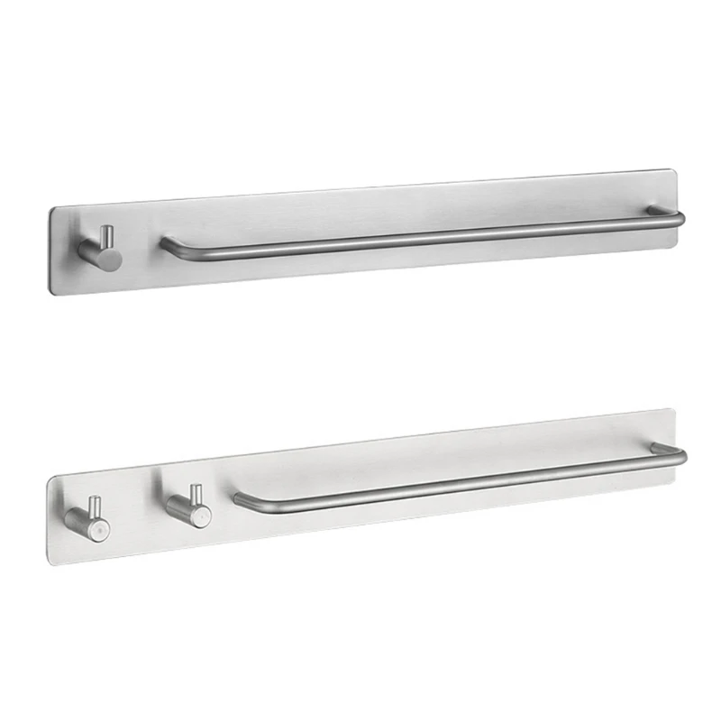 

Self-Adhesive Brushed Finish Stainless Steel Towel Bar Rack with Hook Hand Bath Towel Holder Storage Organizer for Bathroom