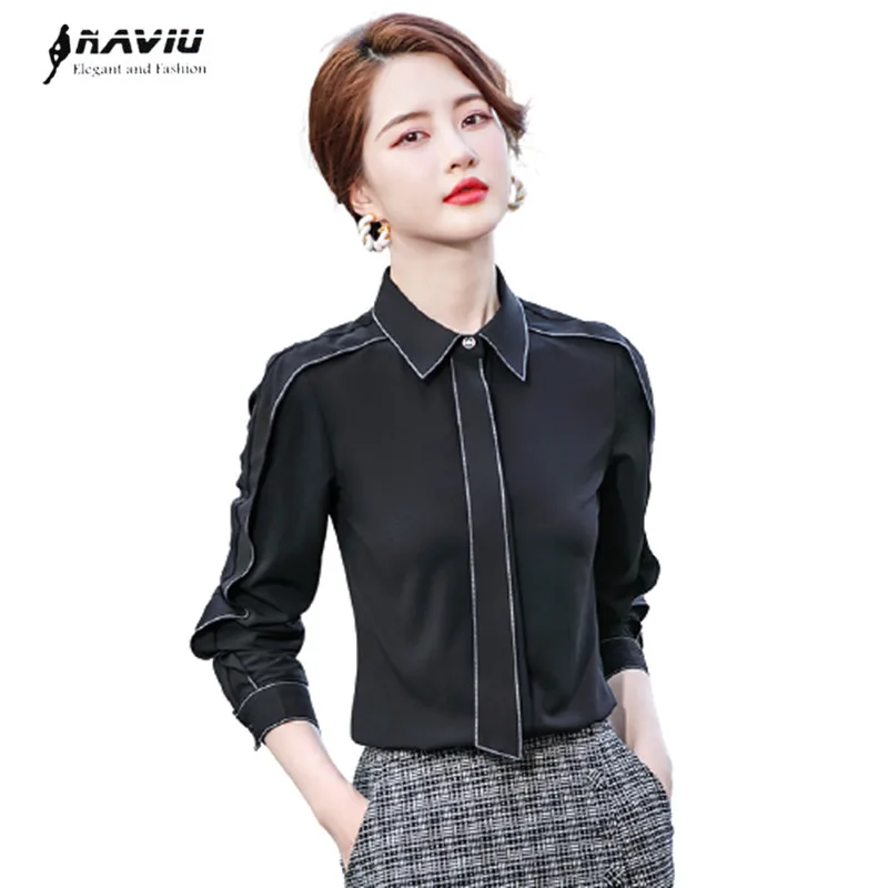 

Black White Fashion Shirt Women 2021 New Autumn Temperament Formal Long Sleeve Chiffon Blouses Office Ladies Work Tops