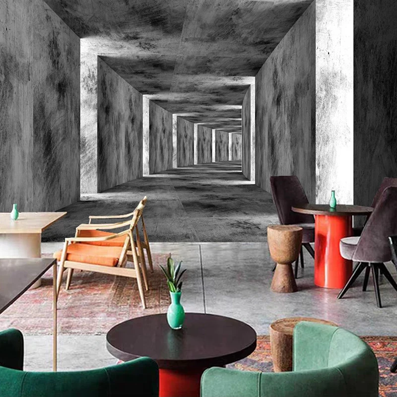 Пользовательские фотообои цементная стена 3D стереоскопический коридор