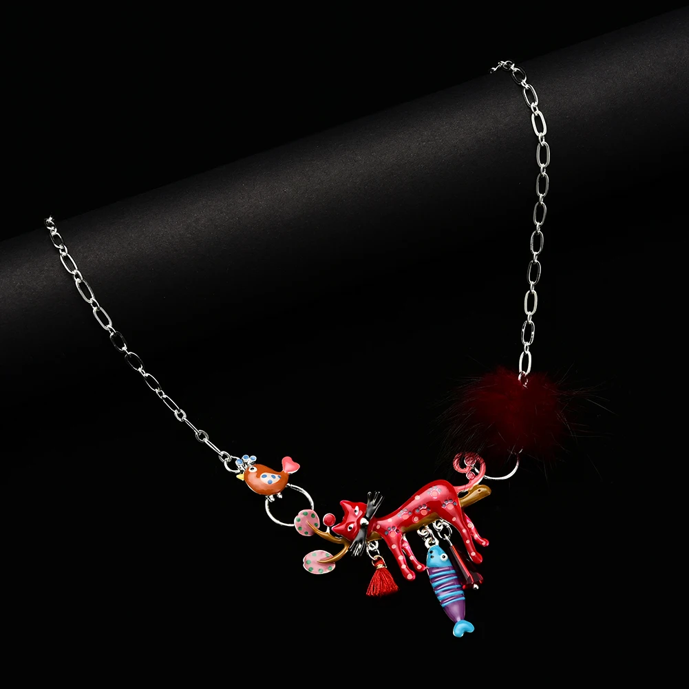Эмалированные ленивые ожерелья с котом и кулонами яркие цвета кисточки пушистая