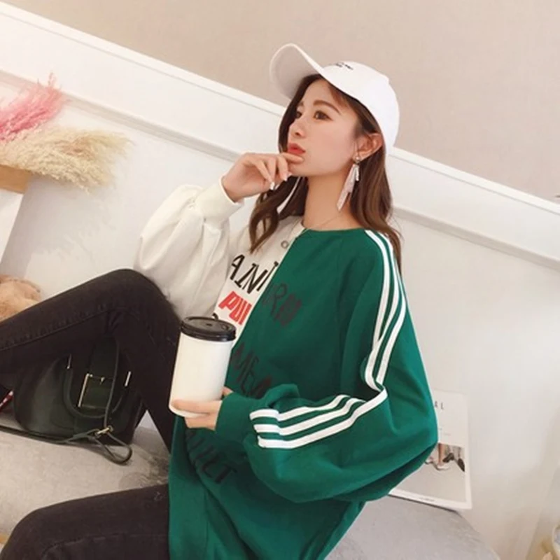 Толстовка Женская в стиле Харадзюку Свободный Повседневный свитшот полоску с