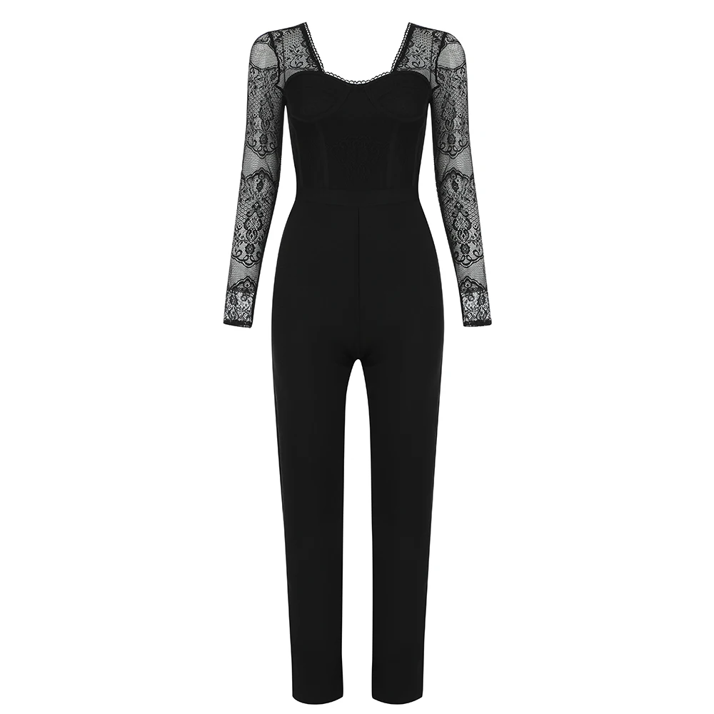 Женский Облегающий комбинезон элегантные черные вечерние комбинезоны клубная