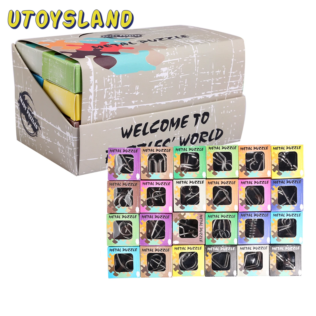 

UTOYSLAND 24 шт./компл. металлической проволоки головоломки для повышения IQ Логические Классическая интеллектуальная игрушка для детей и взросл...