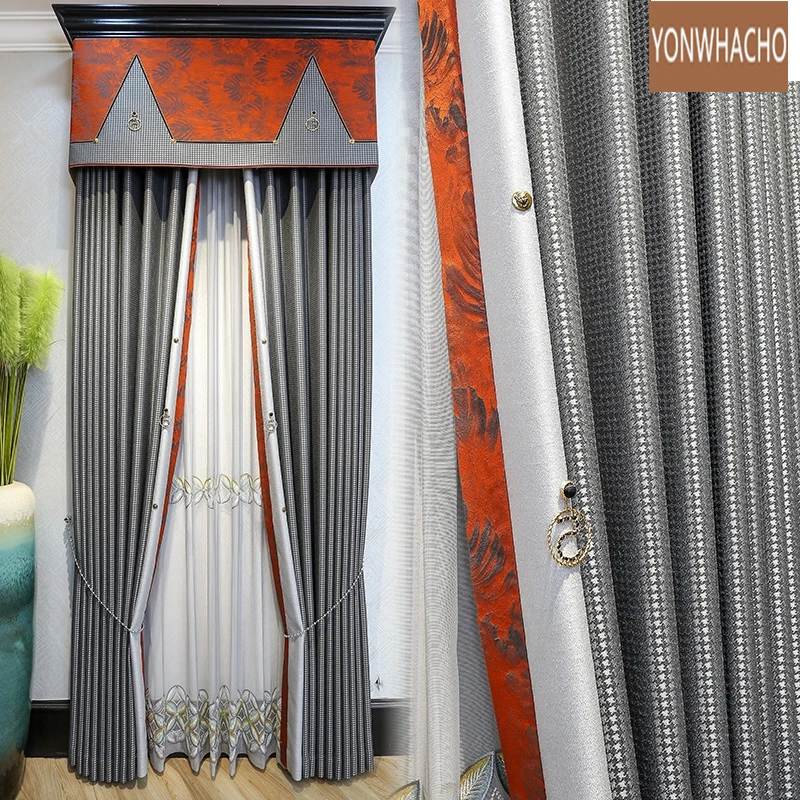 

Custom curtains luxury Grey thick high precision Chinese Nordic simple modern cloth blackout curtain valance tulle panel B954