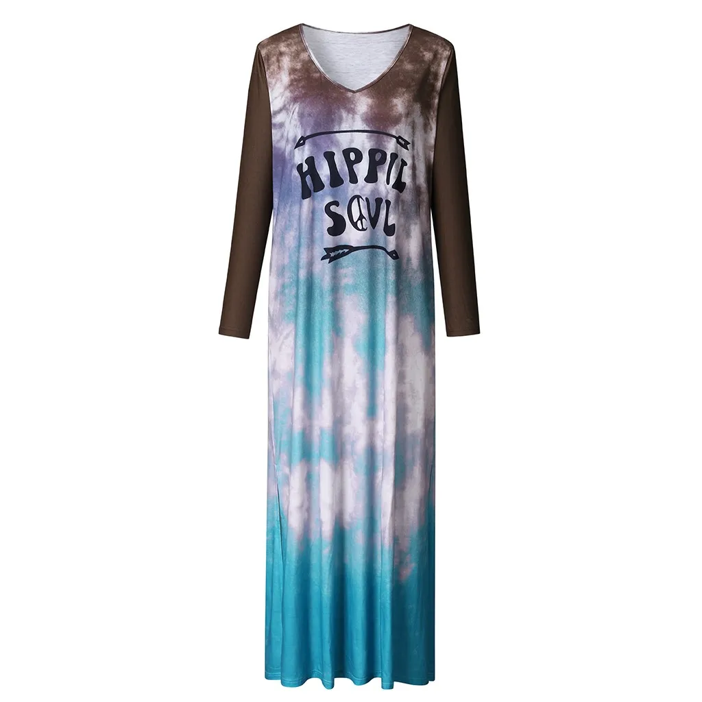 Женское платье макси с длинным рукавом CHAMSGEND повседневное Свободное длинное