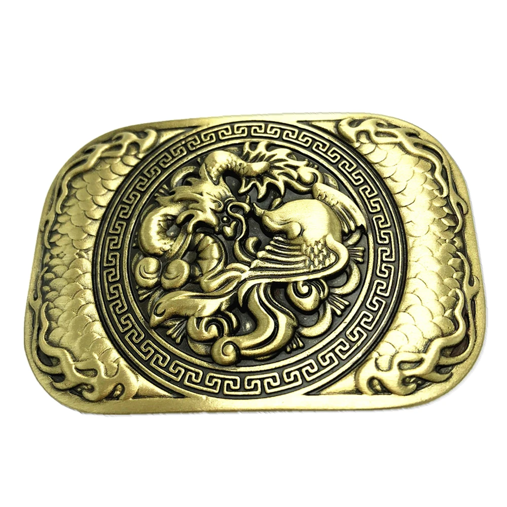 

Чистый медный винтажный античный пояс с пряжкой Дракон и Феникс ковбойский мужской модный изящный аксессуар