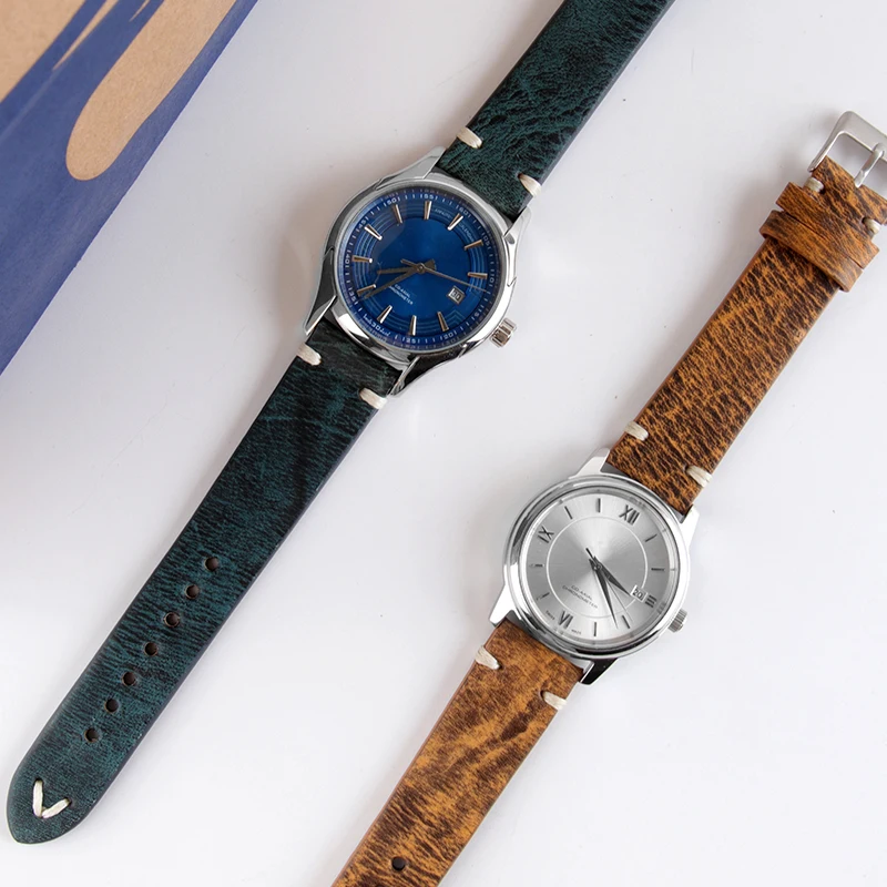 Винтажный ремешок для часов из натуральной кожи прошитый вручную