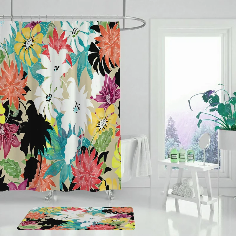 Желтая занавеска для душа серия цветов Полиэстеровая Водонепроницаемая ванной