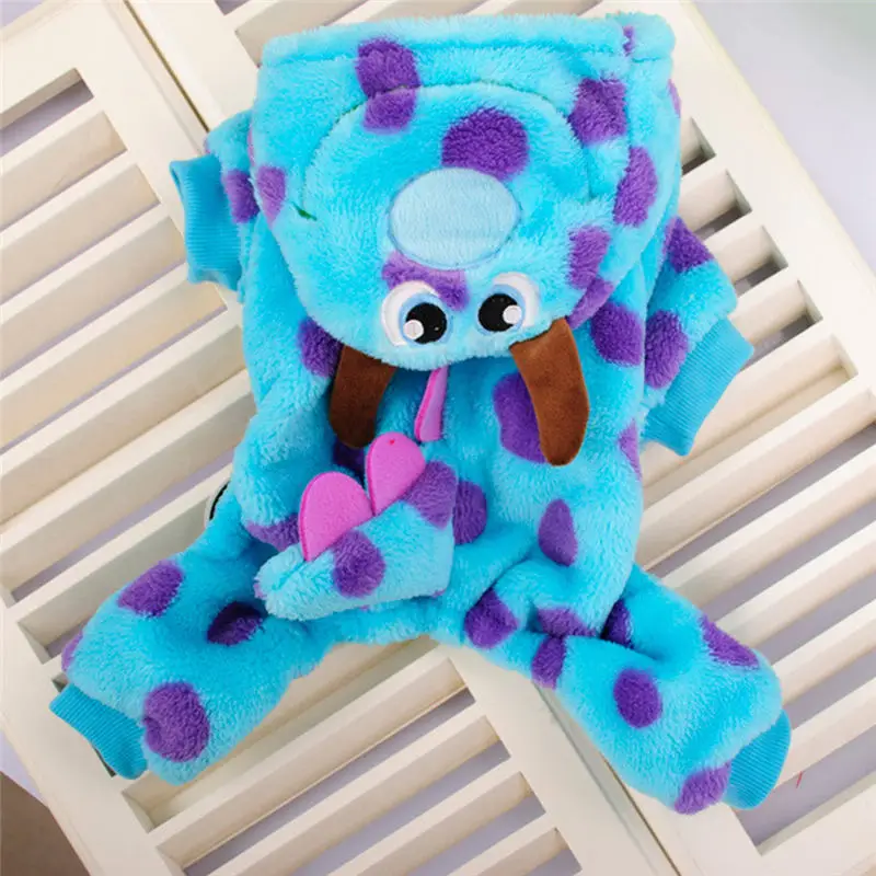 Пальто для собак в стиле милого динозавра синего цвета зимняя теплая одежда из