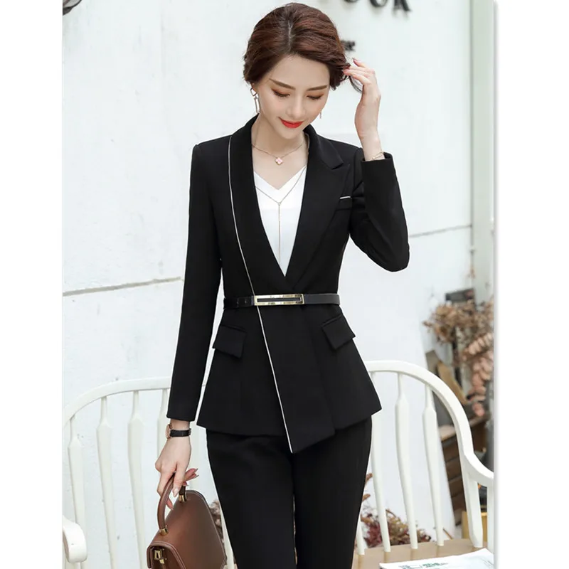 Офисный Женский комплект Блейзер брючный костюм комбинезон куртка с длинными