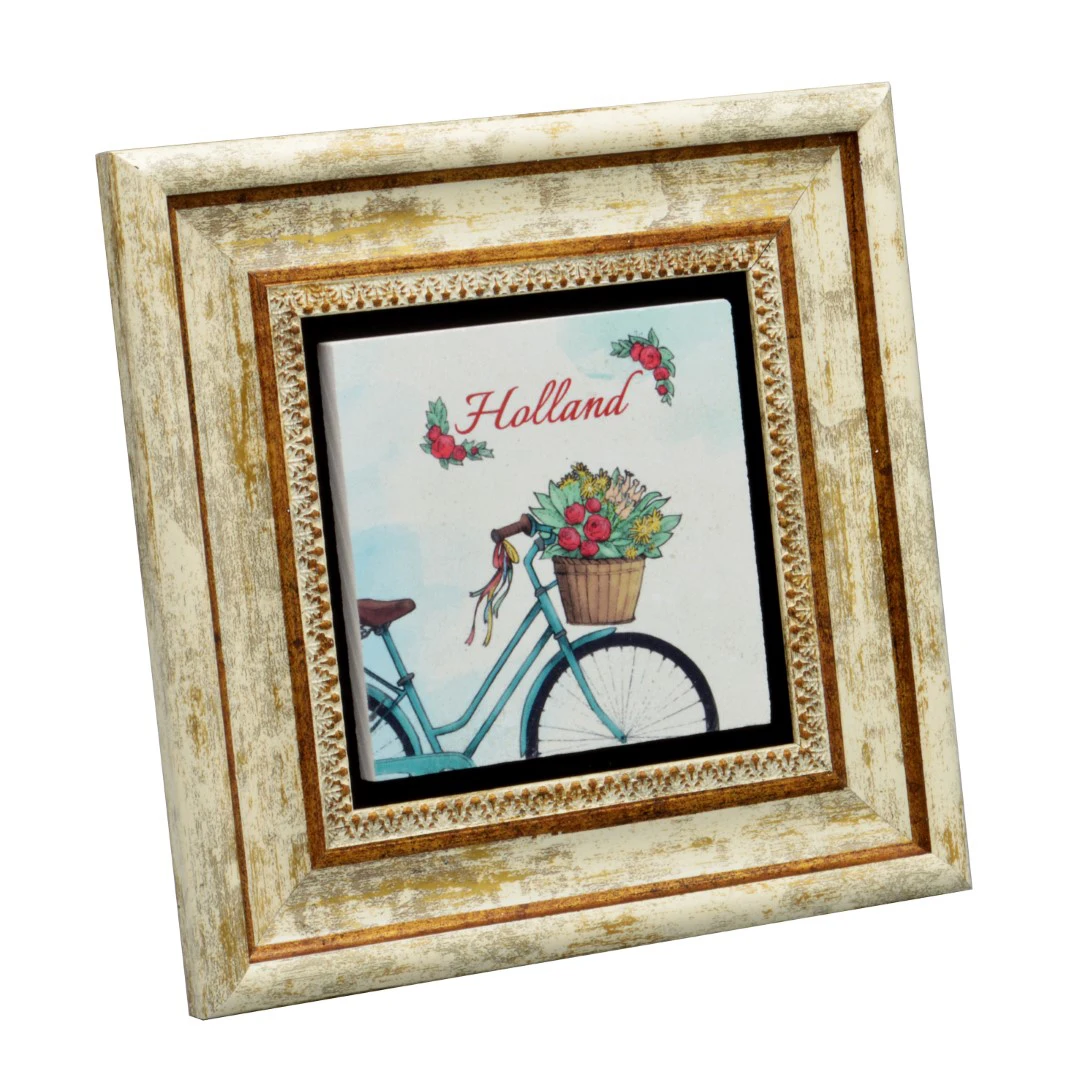 Нидерландах и с велосипедами стол из природного камня (25*25) (hol 056)|Рамка| |