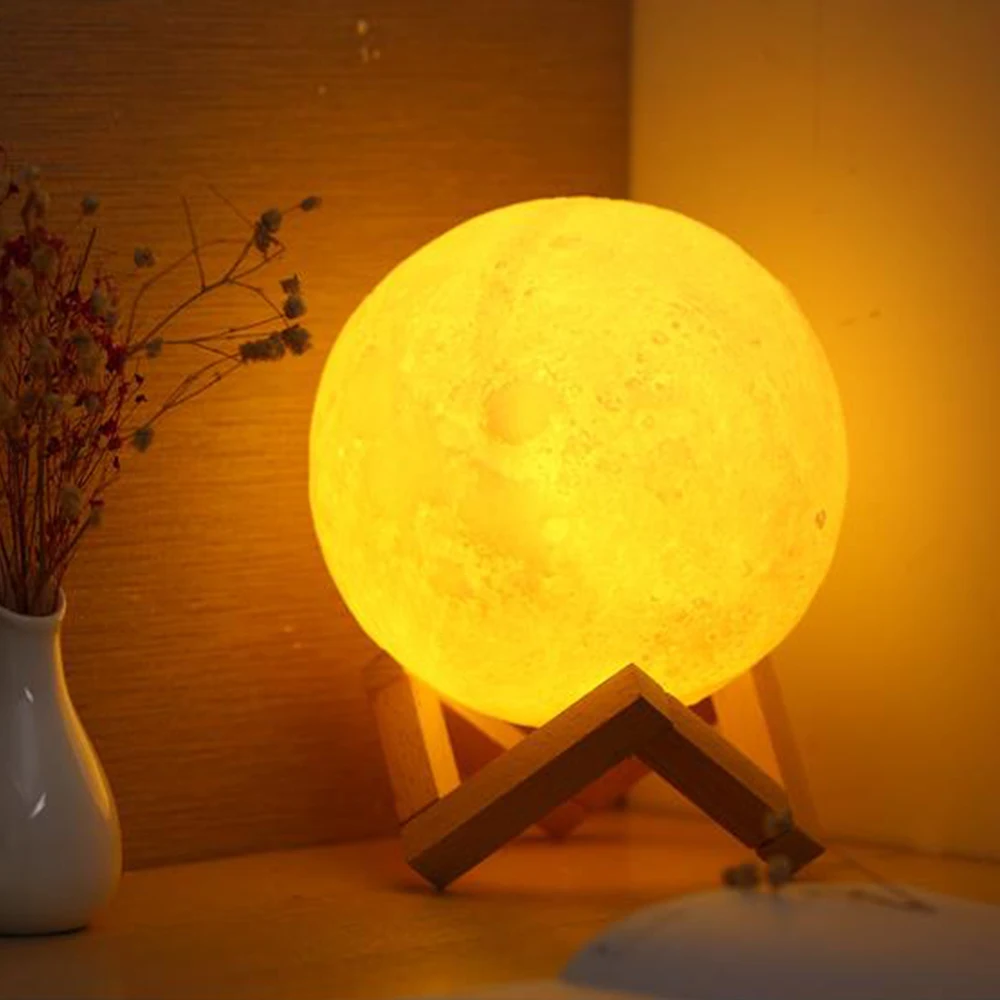 

LED Night Light 3D Print Moon Lamp 10CM/12CM Battery Powered With Stand Starry Lamp 7 Color Bedroom Decor Night Lights Kids Gift