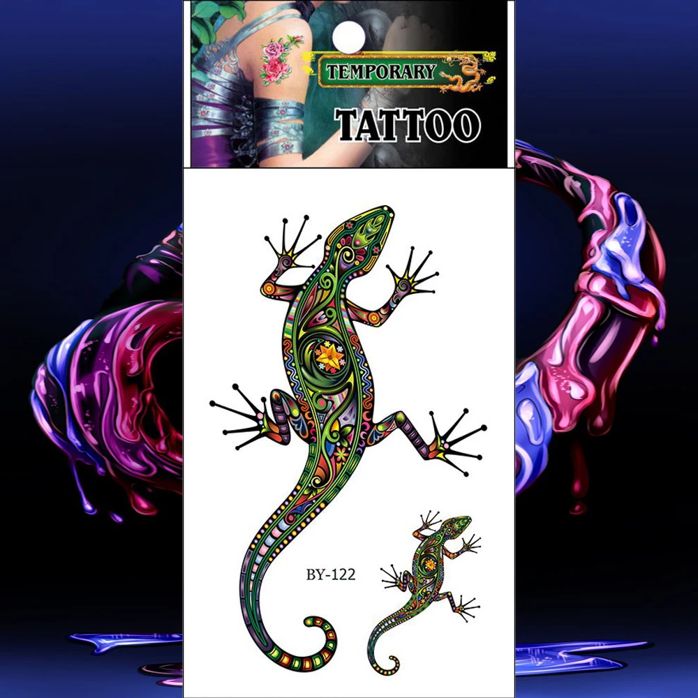 Водонепроницаемые татуировки абстрактные Веселые Gecko Временные стикер Ящерица