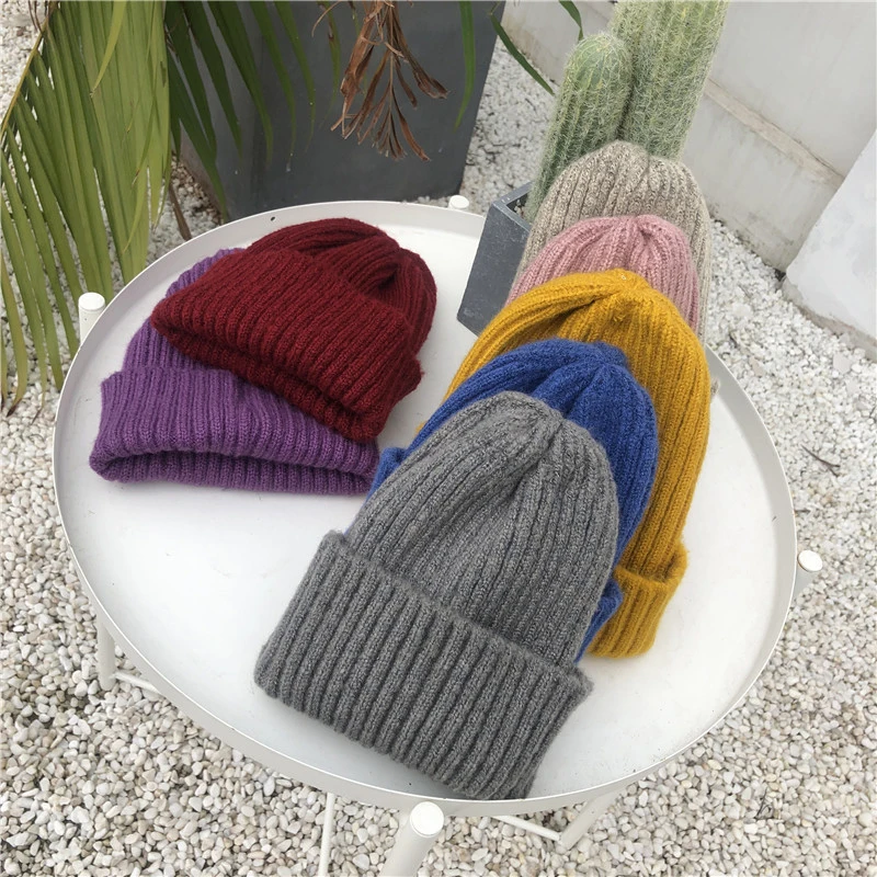

2020 Winter Wool Beanies Hat For Women Men Soild Warm Knitted Skullies Hats Casual Fashion Girls And Boys Slouchy Black Caps