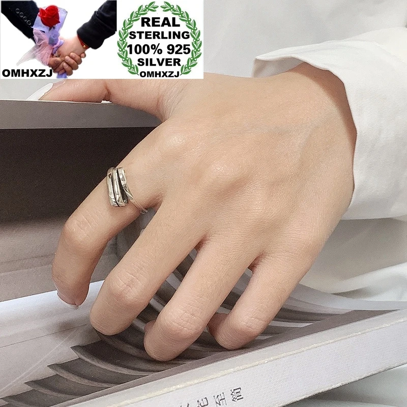 

OMHXZJ Wholesale HC74 European Fashion Fine Woman Girl Birthday Party Gift Vintage Irregular 100% 925 Sterling Silver Open Ring