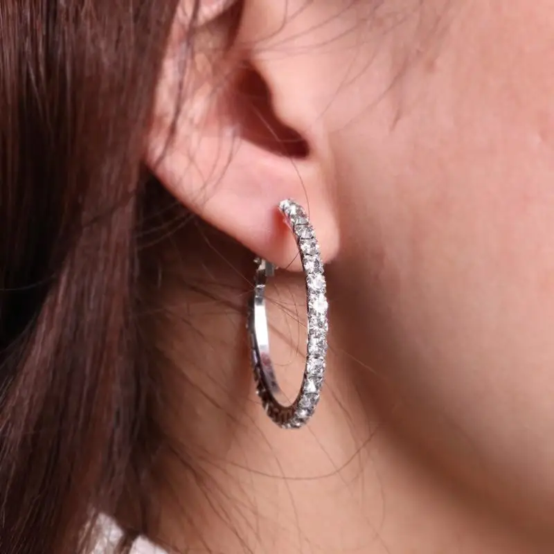 1 пара стерлингового серебра Стразы Круг уха с античным бронзовым Алмаз серьги со