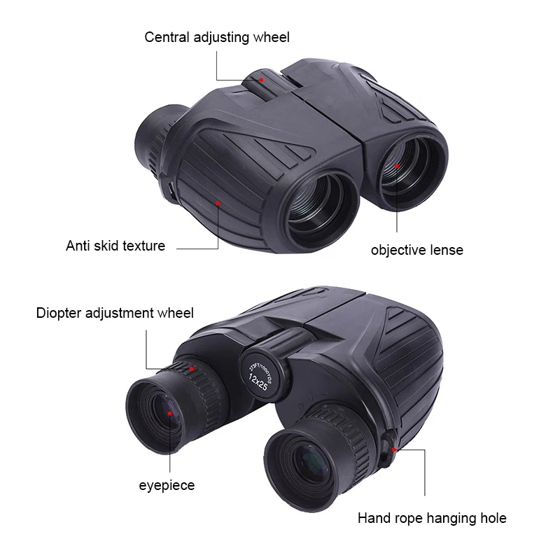 

Бинокль PSEN999 компактный для наблюдения за птицами, 12x25 бинокль с прозрачным и низким освещением, для взрослых и детей, с призмой BK7, для улицы