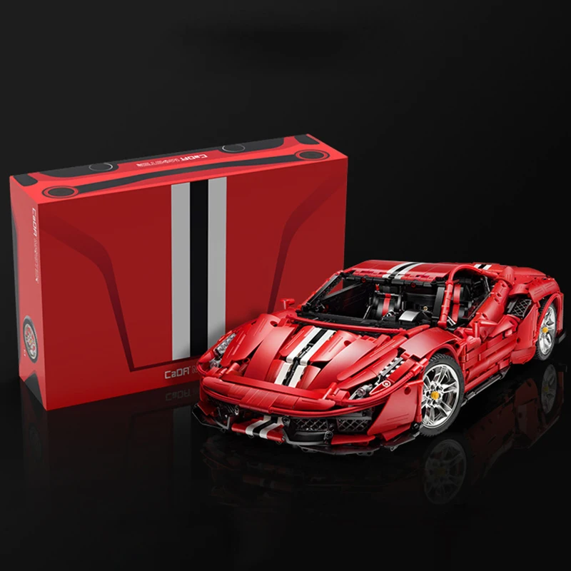 

2021 new stock 1:8 MOC Technical red super racing sport car Ferraring 488 model building blocks bricks education kids toy gifts