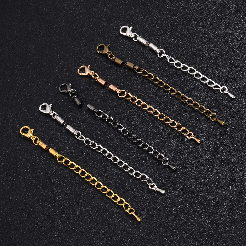 

20Pcs/Lot Extending Chain Lobster Clasps Tassel Leather Cord End Tip Caps Connectors for DIY Jewelry Making Accessories Findings