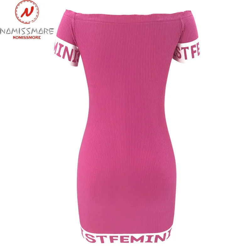 Women Mini Dress Patchwork Design Off Shoulder Slash Neck Short Sleeveless Letter Print Bodycon Dress Office Lady Slim Dress