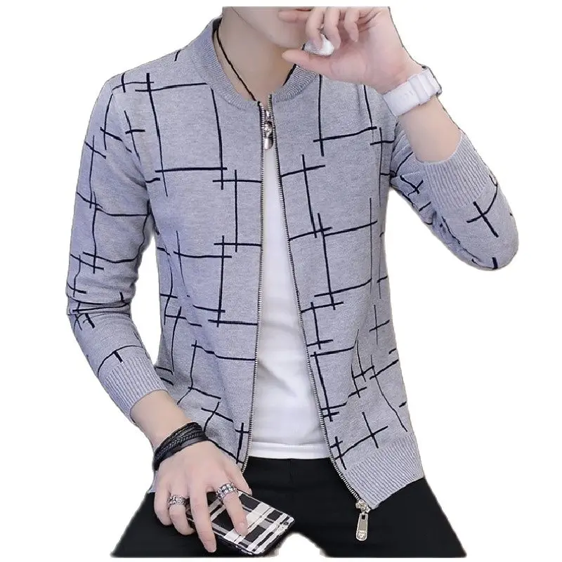 

2021 Spring and Autumn Men's Knitted Sweater Crewneck Jacket Slim Cardigan Joker Joker Young Men Backing Jacket