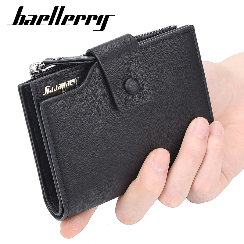 

Baellerry hasp Men wallet vintage three fold short leather card purse zipper money bag card holder with coin pocket designer