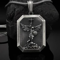 angel guardian titanium steel mens old vintage pendant necklace long sweater chain necklace pendant