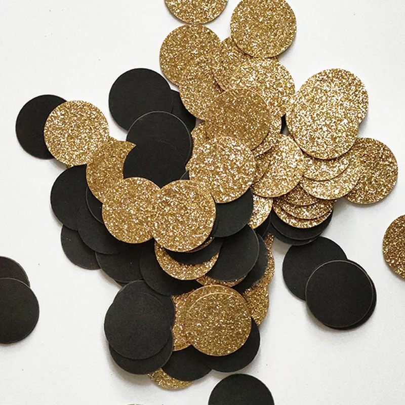 100 шт./упак. Золотая и черная шляпка круглая блестящая бумажная конфетти 3 см