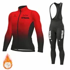 Теплая зимняя одежда для велоспорта из флиса 2022, мужской костюм из Джерси STRAVA, уличная одежда для езды на велосипеде и горном велосипеде, комплект из 19D гелевых брюк с нагрудником